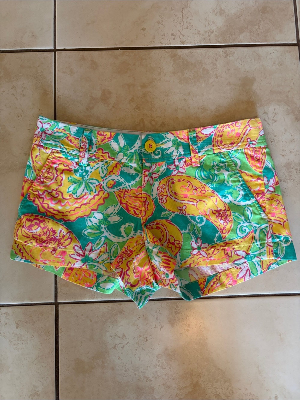 Lilly Pulitzer Green, Yellow & Pink Paisley Print Jean Shorts